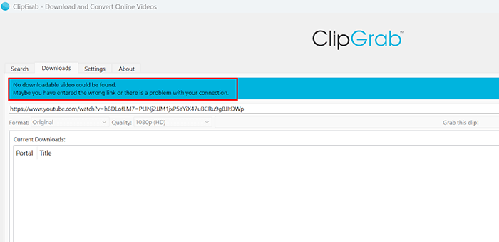 clipgrab ne fonctionne pas