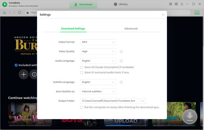configurer les paramètres de sortie tubeboto