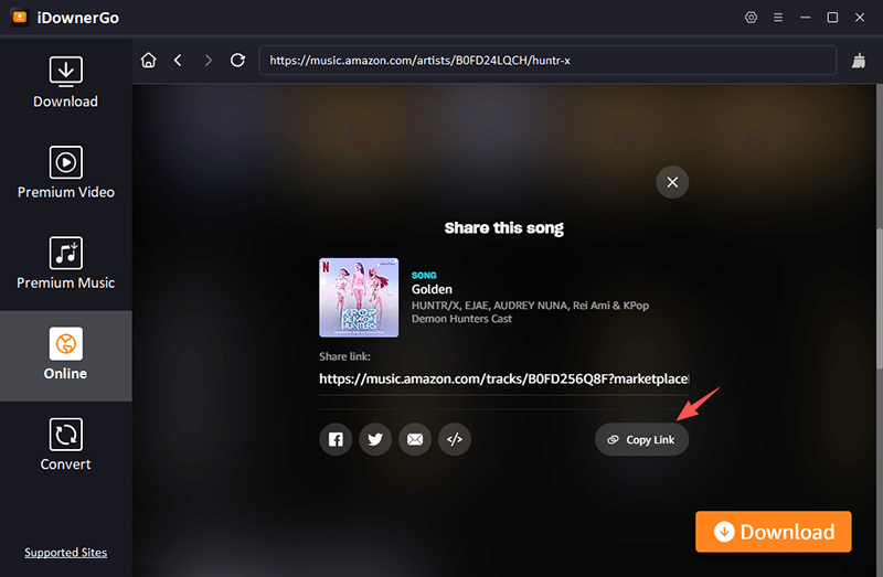 copier le lien amazon music