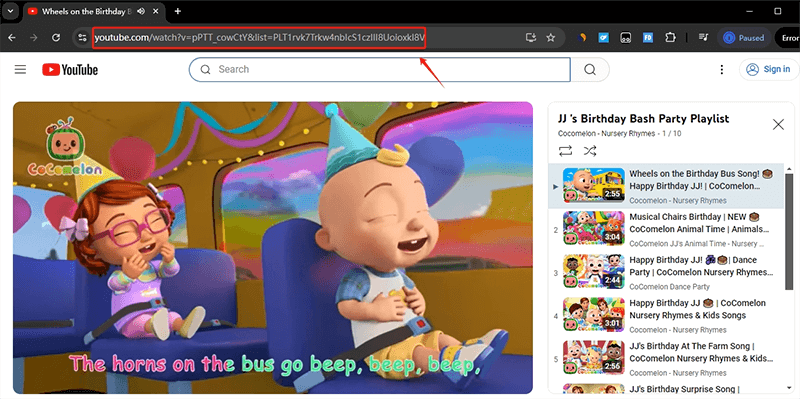 copy cocomelon playlist url