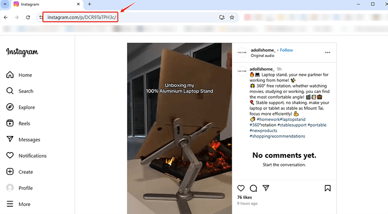copy instagram video url