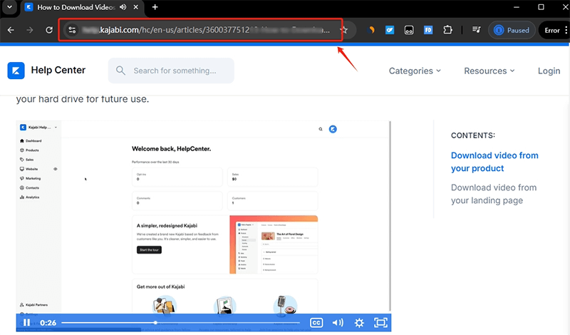 copy kajabi video url