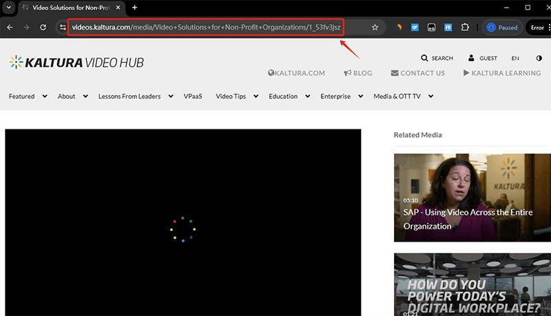 copy kaltura video url