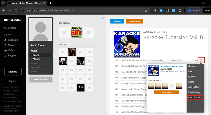 copy myspace song url