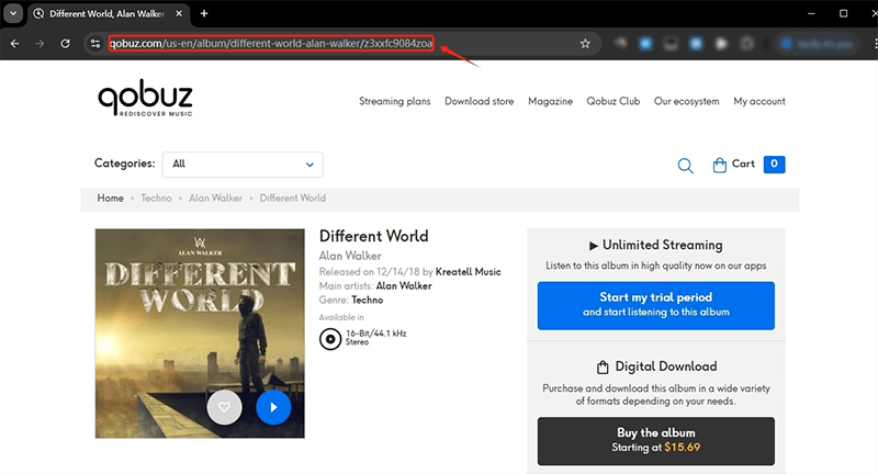 copy qobuz music url