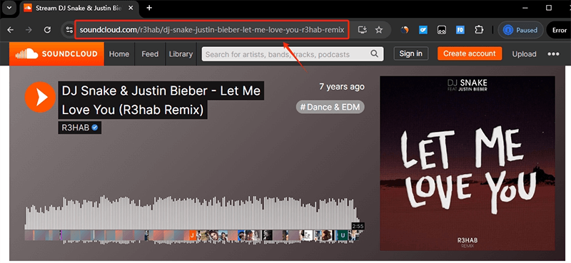 copy soundcloud sogn url