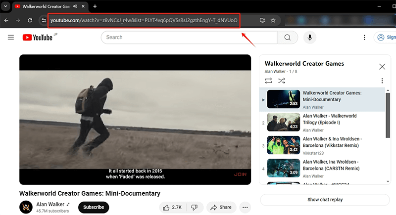 copy youtube playlist url