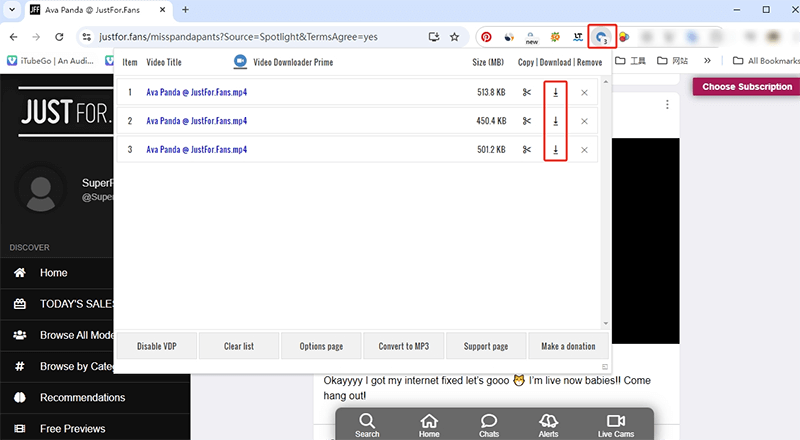 download justforfans video chrome