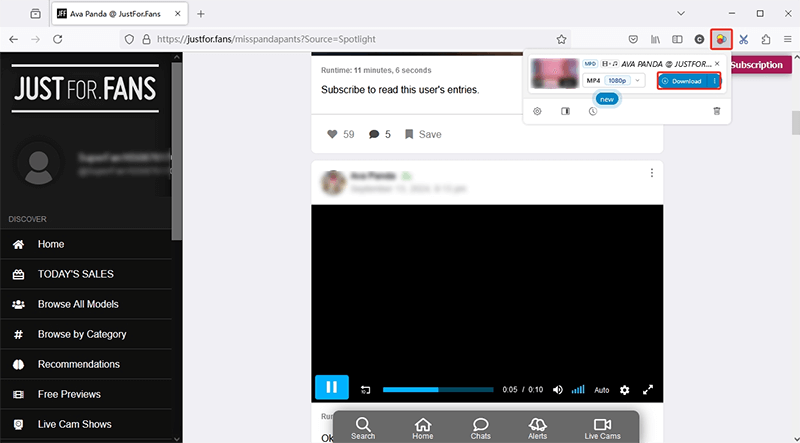 download justforfans video firefox