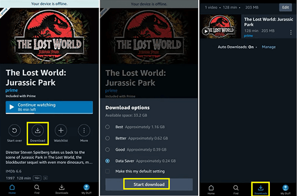 Gekaufte Filme von Amazon Prime App herunterladen