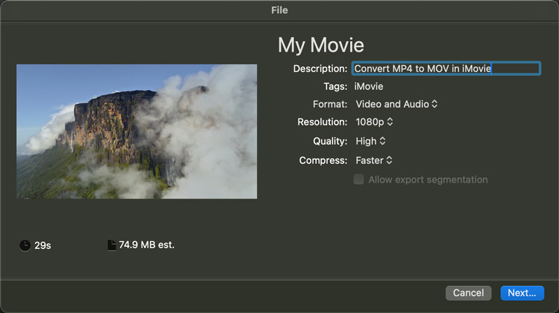 MP4 als MOV exportieren mit iMovie