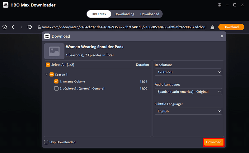 paramètres de téléchargement de film hbo max