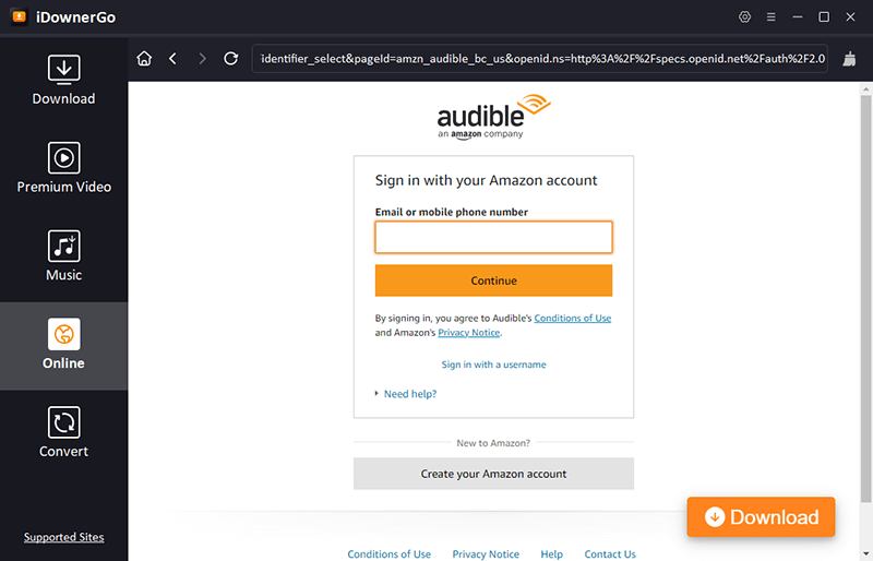 se connecter au compte audible