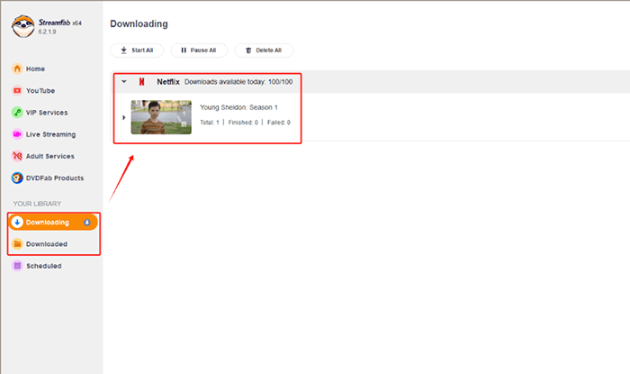 manage downloads in streamfab