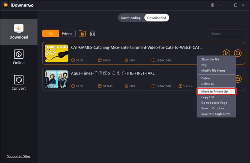 move to private list