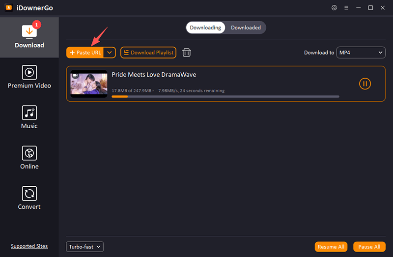 dramawaveの動画URLを貼り付け