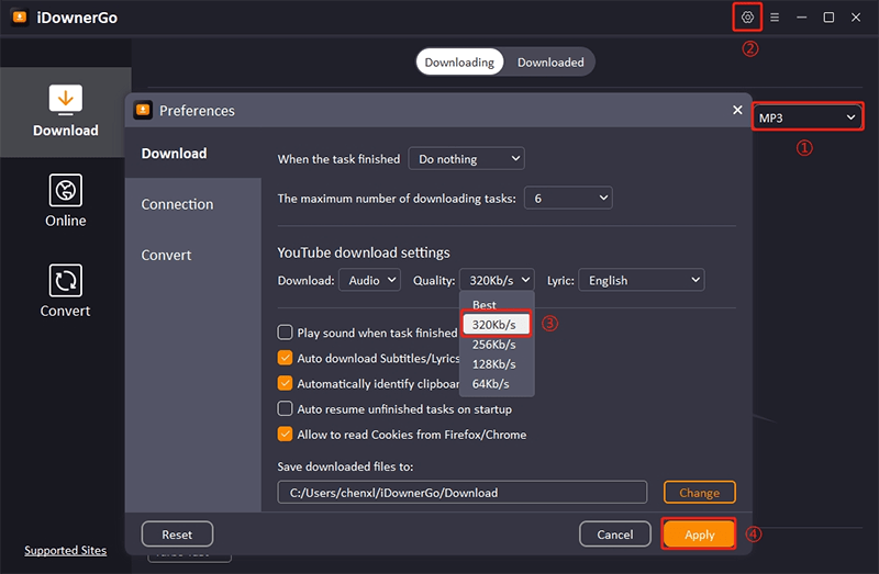 set mp3 format