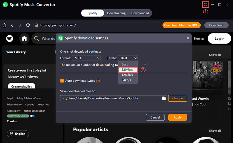 paramètres mp3 spotify