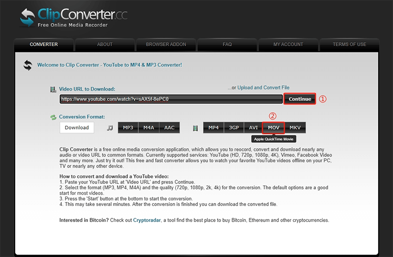 youtube to mov online